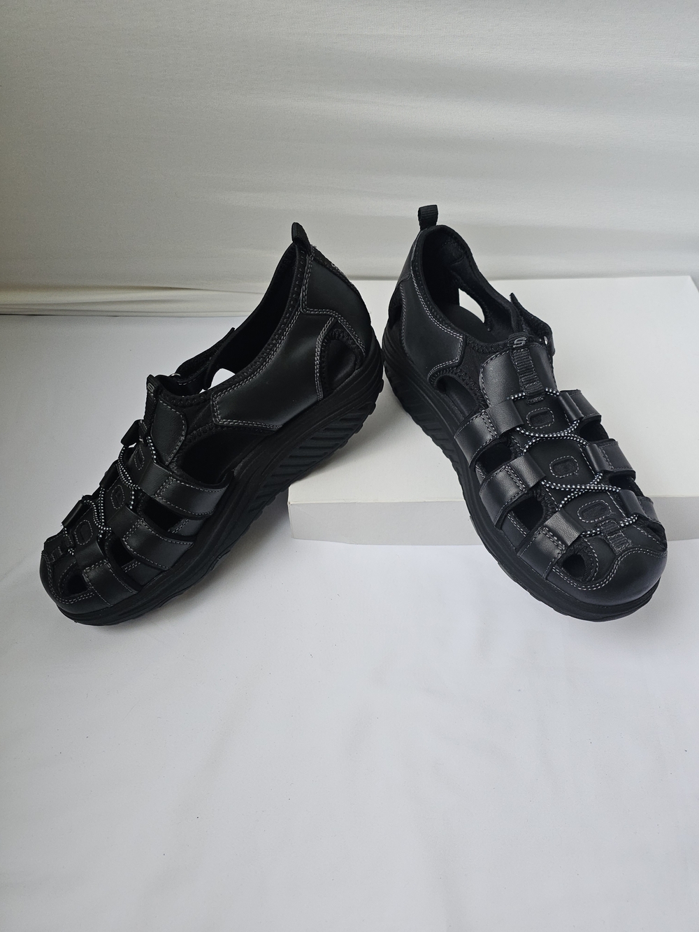 Skechers Shape-ups Trim Step Fisherman Sandals - Black Leather - Size 10 - Picture 9 of 16